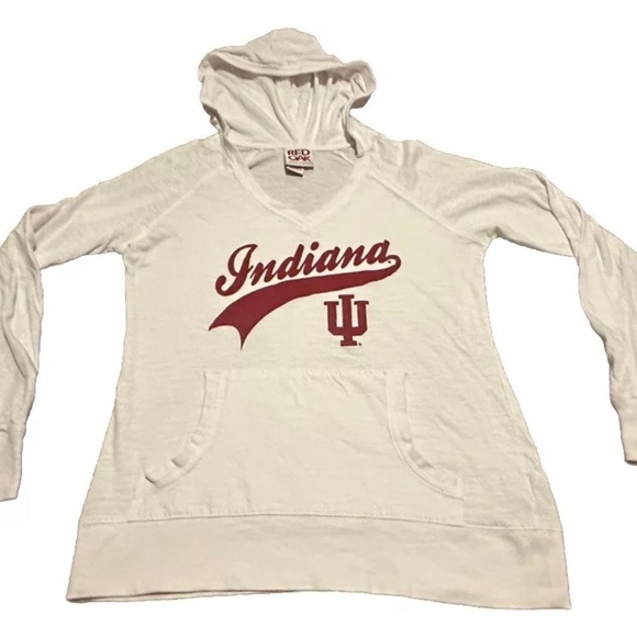 VTG Red Oak Womens Indiana Hoosiers Football White Pullover Hoodie Shirt Medium - Picture 1 of 5